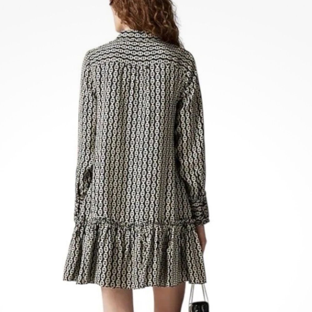 J.Crew Amelia popover shirt-dress in chain print Size XS Pockets Viscose Ruffle - Picture 2 of 11